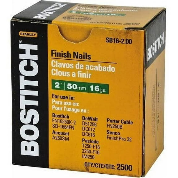 Bostitch Stanley SB16-2.00 2" Coated 16 Gauge Straight Finish Nails 2,500 Count