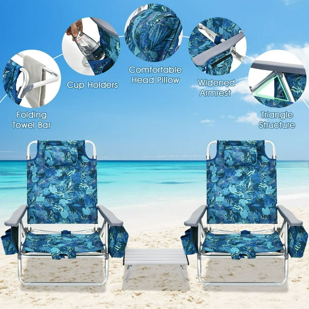 Gymax 3PCS Folding Beach Chair Table Set Adjustable Outdoor