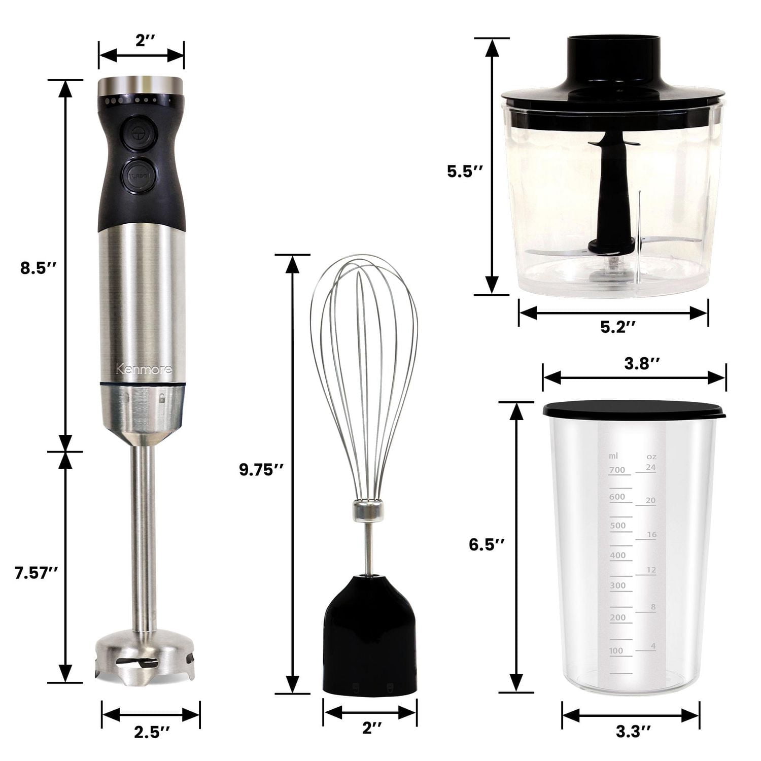 Kenmore 400W Immersion Hand Blender Set with Food Chopper & Whisk, Versatile Tool for Smoothies & Soups