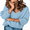 Blue, variant on DOKOTOO Sweaters for Women V Neck Long Sleeve Crochet Knit Pullover Lightweight Sweater Drop Shoulder Casual Fall Winter Tops S-2XL