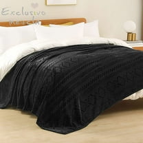Exclusivo Mezcla King Size Soft Bed Blanket, Warm Fuzzy Luxury Bed Blankets, Decorative Geometry Pattern Plush Throw Blanket for Bed, 90x104 Inches, Black