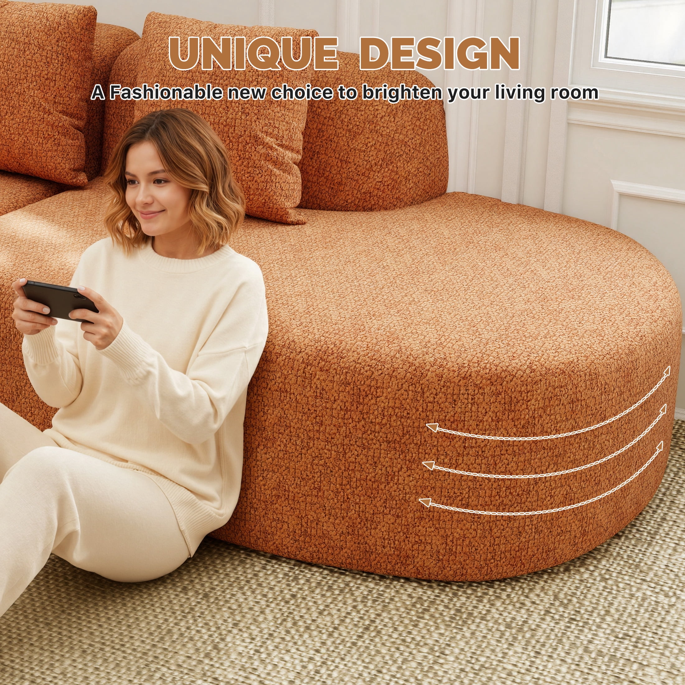 Daluvenix 114 Inch Boneless Couches for Living Room Modern Modular Sectional Sofa with Left Chaise L-Shape Cloud Sectional Couch