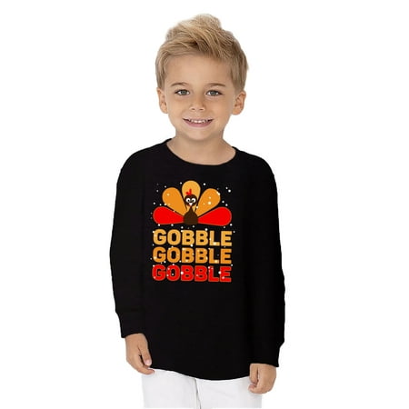 

Gobble Gobble Gobble Turkey Graphic Toddler Long Sleeve Shirt - Happy Thanksgiving Day Tshirt for Kids - Thanksgiving Festive Shirt Gifts