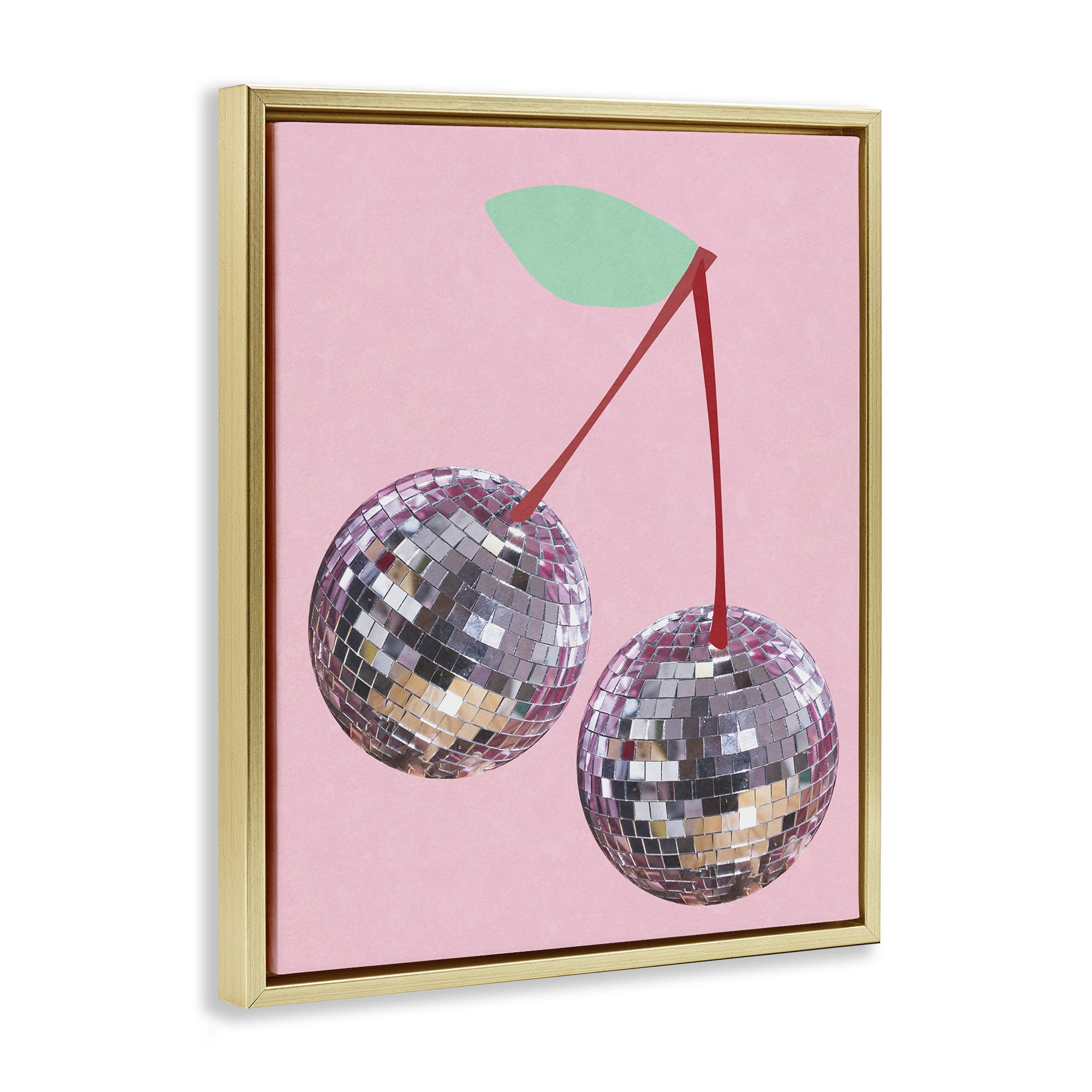 Stupell Industries Disco Ball Cherries Novelty & Humor Painting Gold Floater Framed Canvas Art Print Wall Art, 25 x 31
