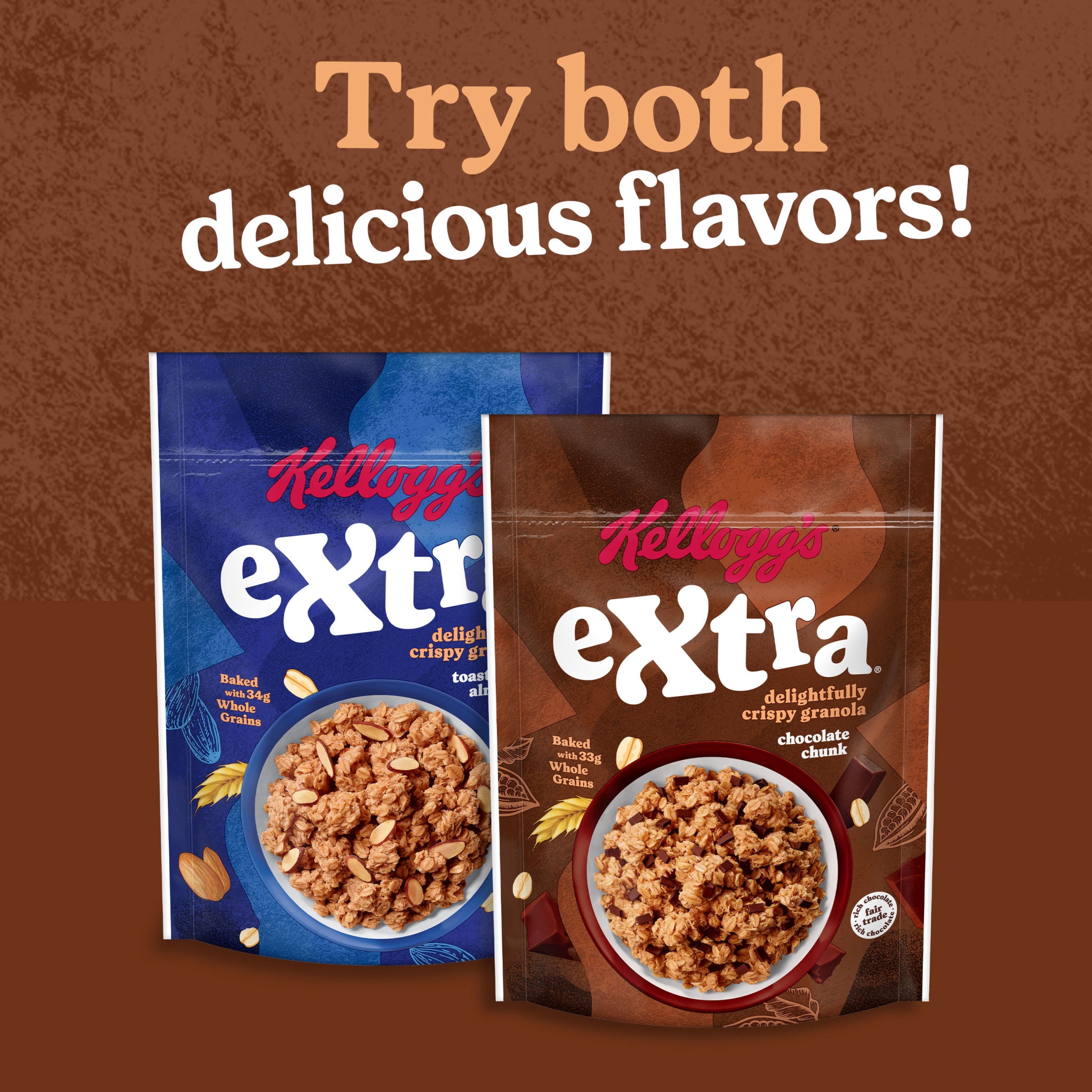 (3 pack) Kellogg's Extra Granola, Whole Grain, On-the-Go Snacks, Chocolate Chunk, 11oz Bag (1 Bag)