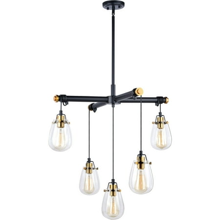 Contemporary Brass Finish Chandeliers 5 Light Fixtures With Black and Natural Brass Finish Steel Material Medium 27