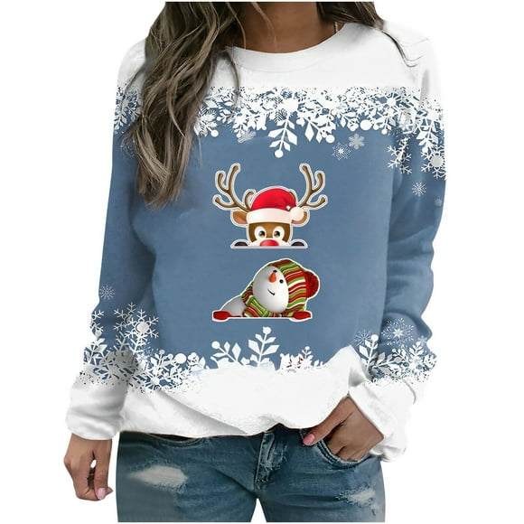 Tetras Plus Size Tops for Women,Women's Winter Printed Loose T-Shirt,Long Sleeves Blouse,Round Neck Casual Tops