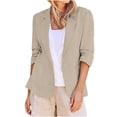 thumbnail image 4 of PBFRDSJ Lightweight Cotton Linen Blazers for Women 3/4 Sleeve Casual Work Office Suit Jackets Plus Size Single Button Business Blazer, 4 of 6