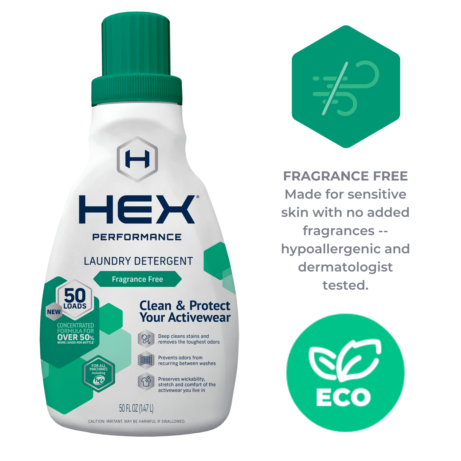 HEX Performance Fragrance Free Detergent, 50 Loads