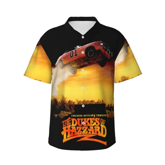 Mens Dukes Haz-zard Hawaiian Bowling Shirts Holiday Theme Shirt Button Down Shirts