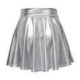thumbnail image 6 of KHONTS Women's Shiny Metallic Wet Look Stretchy Flared Mini Skater Skirt Silver XXXXL, 6 of 6