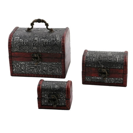 Bedroom Metal Lock Wooden Vintage Style Necklace Jewelry Storage Box 3 in 1