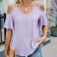 thumbnail image 3 of Fanxing Cold Shoulder Tops for Women Cutout Eyelet Blouses Short Sleeve T Shirts 2025 Summer Trendy Ruffle Sleeve Tunics Tees Shirt Purple,XXL, 3 of 8