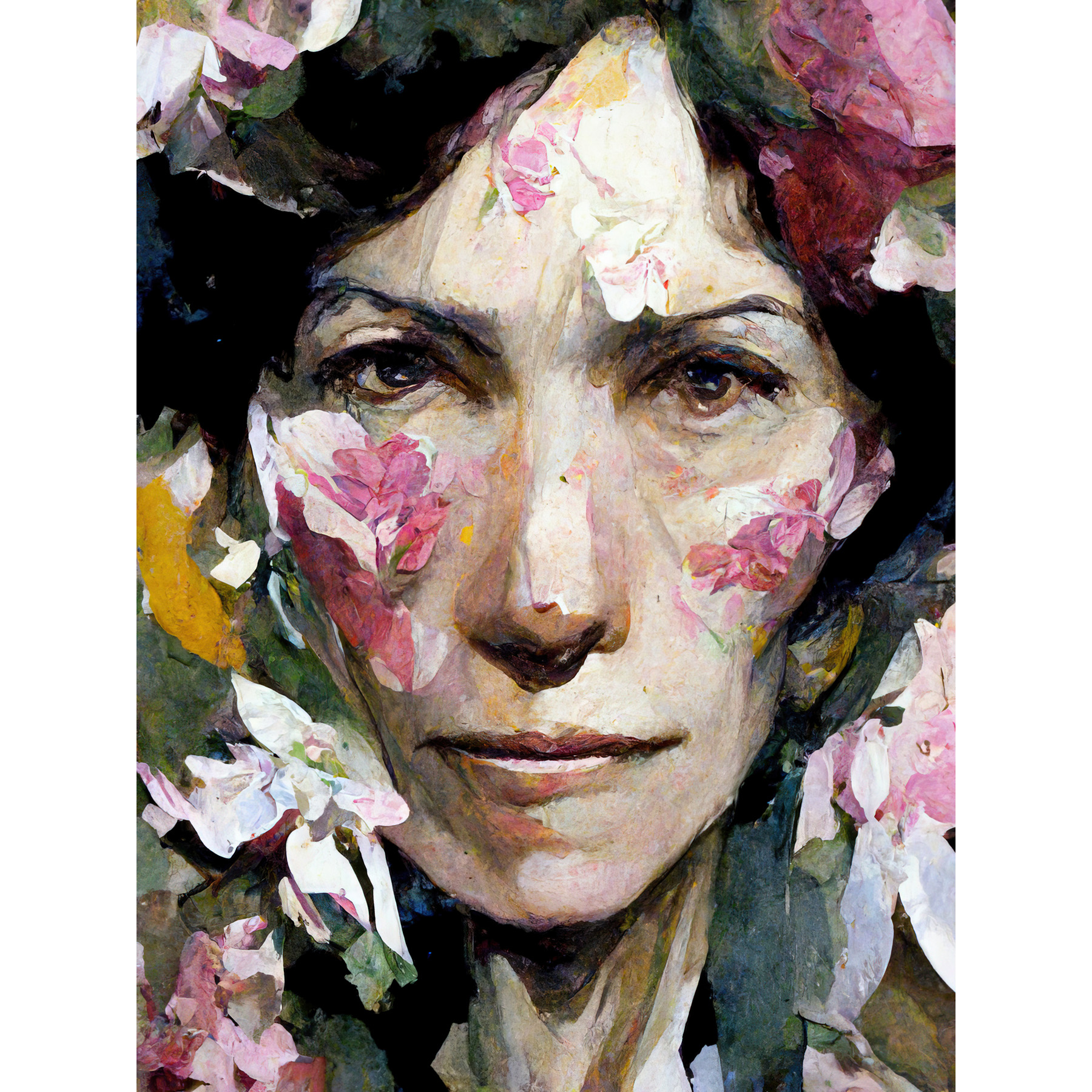 Through Flowers Elegant Portrait Woman Face Large Wall Art Poster Print ...