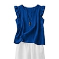 thumbnail image 6 of CFMIURAN Women's Linen Blend Sleeveless Tank Tops Ruffle Flutter Sleeve Round Neck Textured Fabric Loose Relaxed Fit Summer Casual Daily Solid Color Blouses(Dark Blue, XXL), 6 of 6