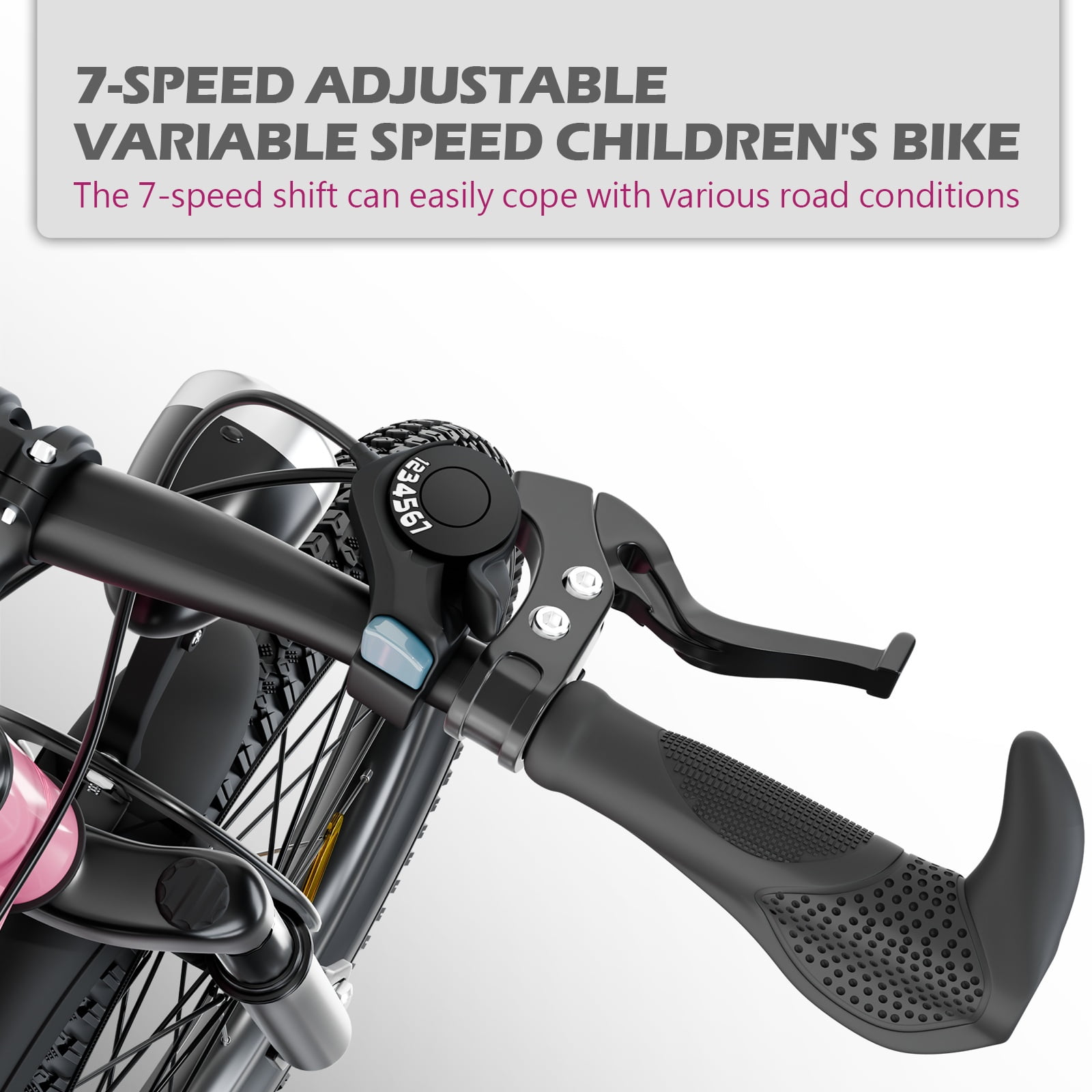 20" Mountain Bike for Kids 7-12, SHINPT Kids Bicycle with LED Light, Toddler Girls and Boys Bike with 7-Speed Gears, Boys 20 inch Bike with Shock Absorber Front Fork, Bike Ages 7-12, Pink, Silver