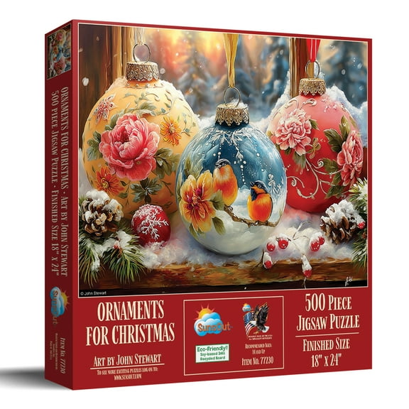 SunsOut Ornaments for Christmas 500 Piece Jigsaw Puzzle for Adults - Finished Size: 18" x 24" by Artist: John Stewart