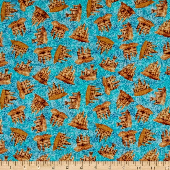 Quilting Treasures Sea Serenade Sandcastles Aqua 100% Cotton Fabric sold by the yard