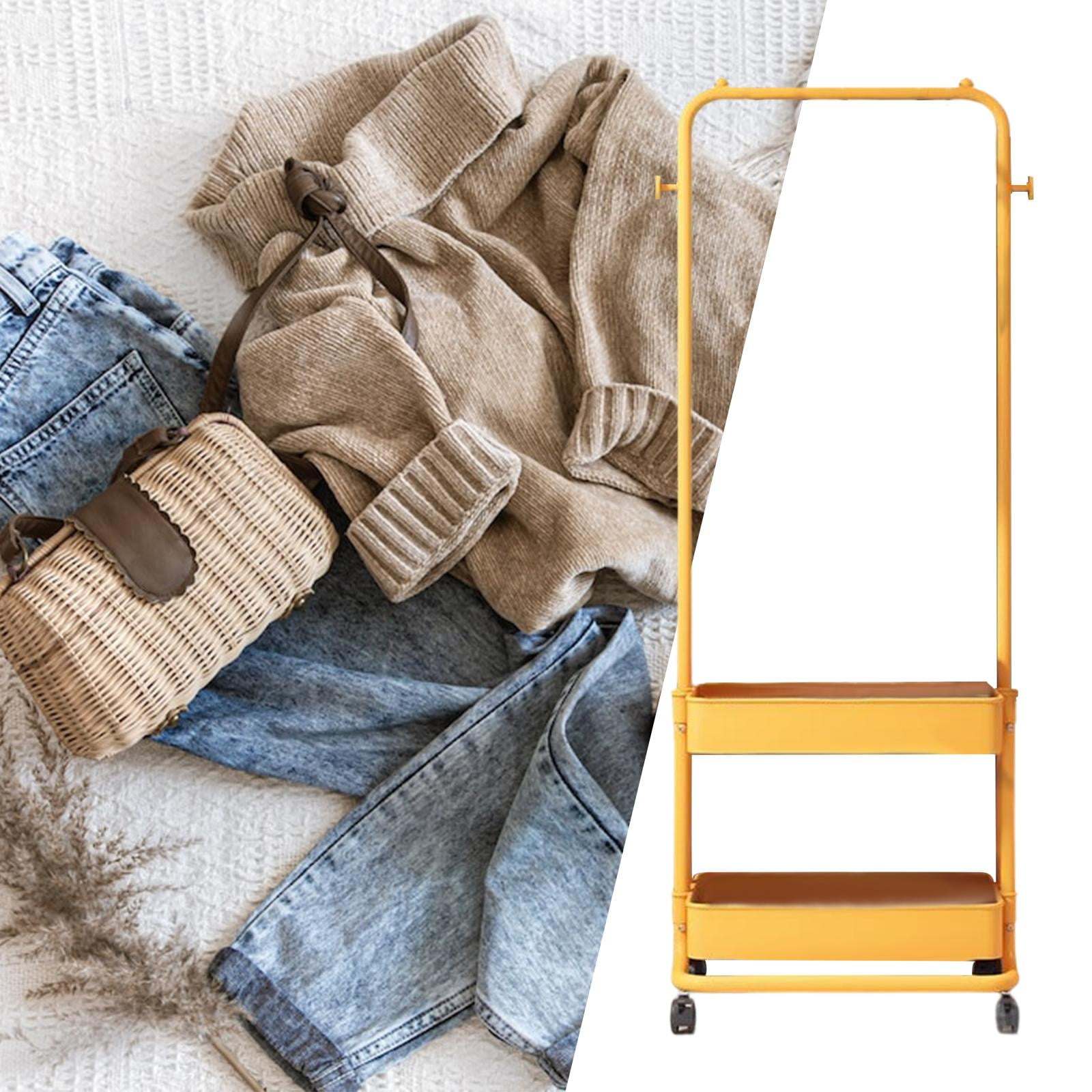 Portant à Vêtements Avec Roulettes - Organisateur Multifonction Double Tige Et étagère - Idéal Placard, Buanderie, Chambre