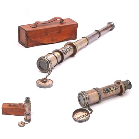 Roorkee Instruments India Brass Antique Colored J. Scott Telescope with Leather Case 17" – For Adults & Collectors, Perfect for Hiking, Camping & Decorative Display
