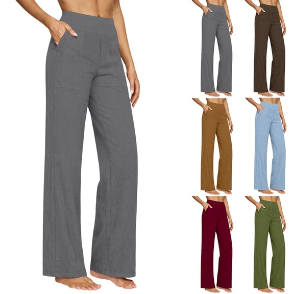 VBVC Women's High Waist Cotton-Linen Capri Pants,Wide Leg Cropped Trousers For Women,Ladies Summer Lightweight Beach Lounge Sweatpants with Pockets,Army Green,S-2XL