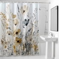thumbnail image 4 of Watercolor Brown Gray Flowers Fabric Shower Curtain Retro Plant Washable Shower Curtains for Bathroom, Waterproof Bath Curtain with Hooks Home Decor 72x72in, 4 of 8