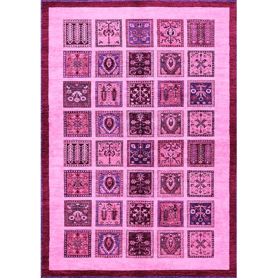 Ahgly Company Indoor Rectangle Abstract Pink Modern Area Rugs, 6' x 9'