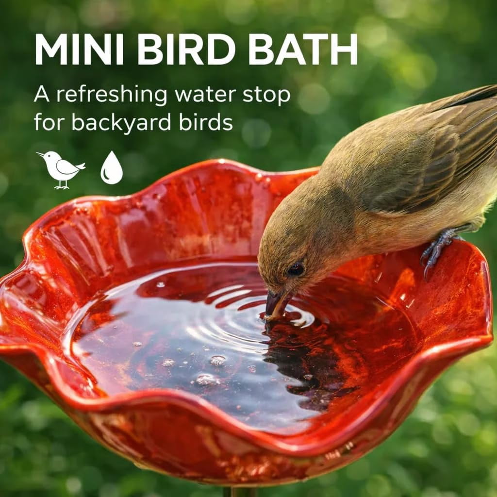 Metal Flower Garden Stakes Bird Bath – Mini Bird Bath and Bee Watering Station for Yard(Green)