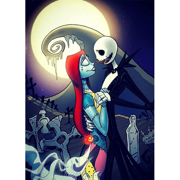 Diamond Painting Kits for Adults, Halloween Horror Characters5D Diamond Art Kits for Beginners, Jack and Sally DIY Full Drill Paint with Diamond, Home Wall Decor 12 x16 Inch