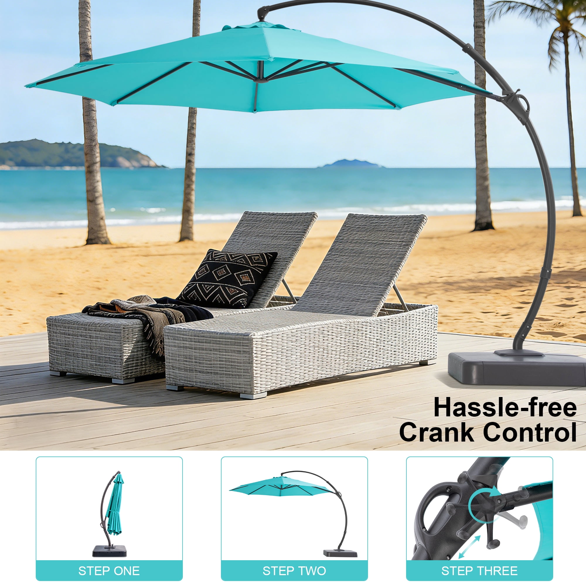 Yardgrace 11FT Patio Umbrella with Base, Large Cantilever Offset Umbrella with 360°Rotation for Patio, Pool, Garden and Backyard (Turquoise Blue)