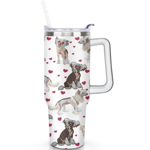 40oz Dog Spill Proof Travel Tumbler with Handle and Straw – Double Insulated Coffee Mug Gift for Dog Owners and Travelers