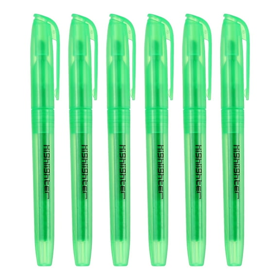 Green Highlighter, 6 Pack High Lighters No Bleeds Highliters Pens Neon Clear View Bright Quick Dry Pocket Marker Pen Sticks Chisel Tip Cute for Books Office Adults, Transparent