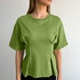 thumbnail image 2 of Pounoo Women's T-Shirts Short Sleeve Crew Neck Cinched Waist Tops Casual Daily Wear Soft Fabric Relaxed Fit Shirts, 2 of 8