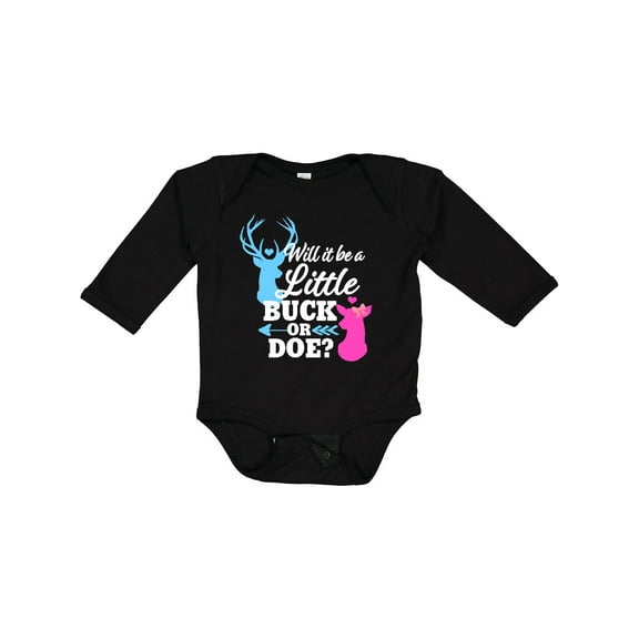 Inktastic Gender Reveal Will It Be a Little Buck or Doe? Girls Long Sleeve Baby Bodysuit