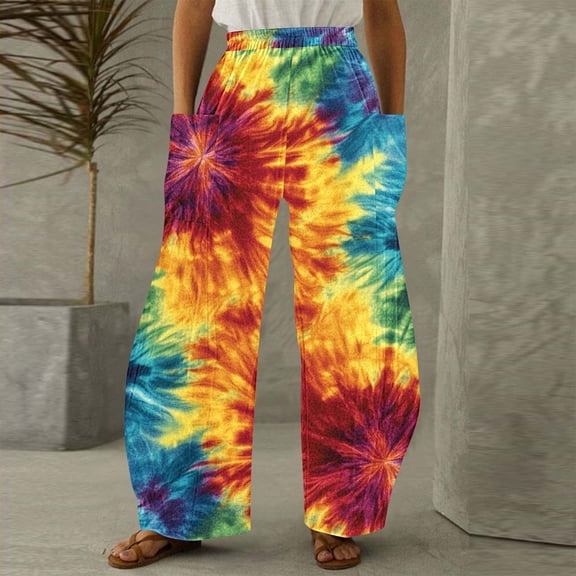 SELONE Womens Pants Wide Leg Mid Waist Plus Size Lounge Pants Wide Leg Full Length Trouser Pants Loose Casual Long Beach Pants Pull on Lightweight Comfy Multicolor M Tall Breathable Summer Clothes