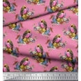 thumbnail image 2 of Soimoi Pink Georgette Viscose Fabric Leaves,Floral & American Robin Bird Printed Craft Fabric by The Yard 42 Inch Wide, 2 of 3