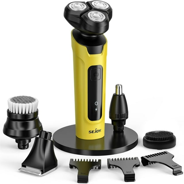5-in-1 Electric Shaver for Men - Rechargeable Rotary Razor Kit with Beard Trimmer, Nose Hair Trimmer, Facial Brush, Waterproof Wet & Dry Grooming, USB Rechargeable