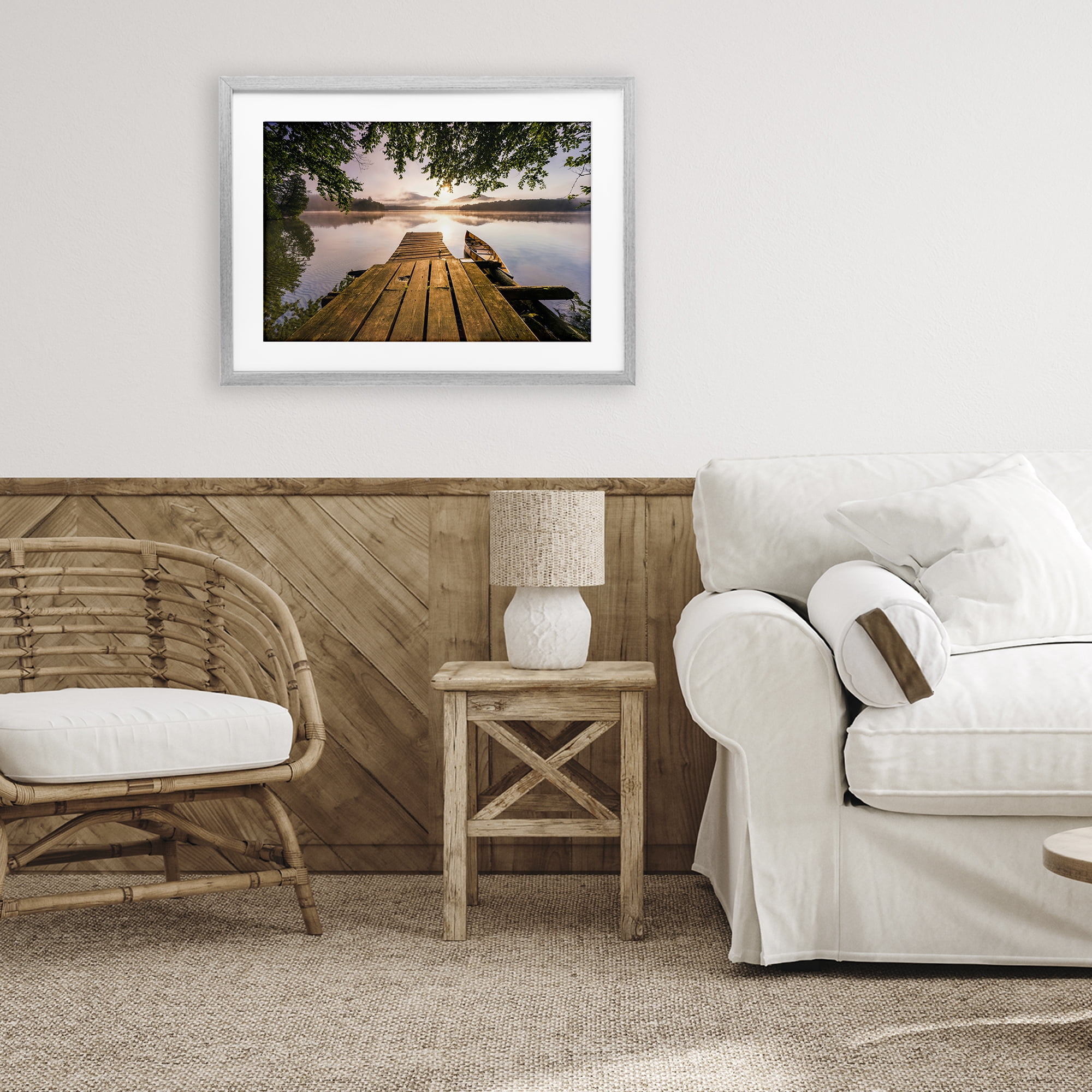 Stupell Industries Misty Morning Light on Lake Gray Framed Print Under Glass, design by Jonathan Zaharek