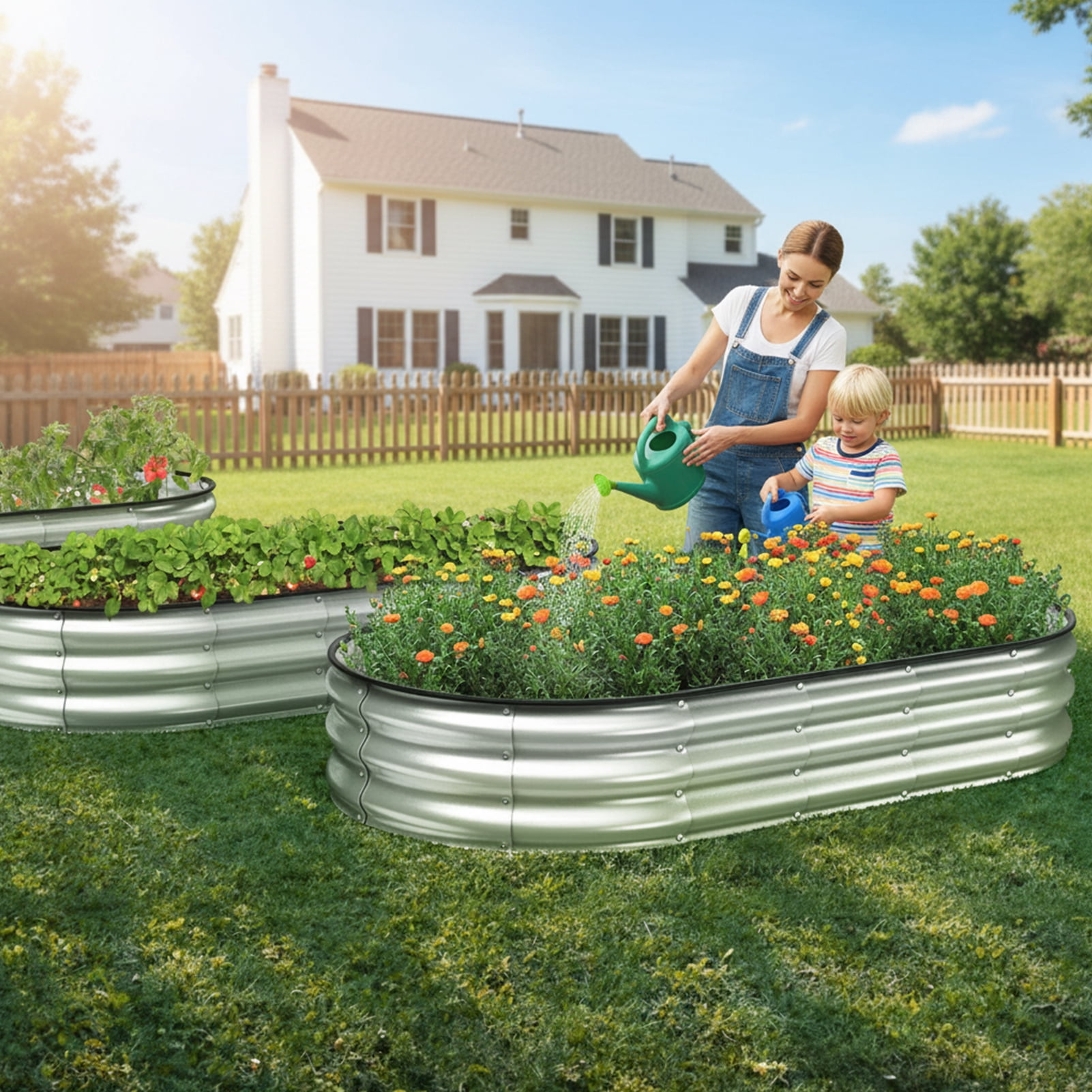 Raised Garden Bed, Younik 6x3x1ft Oval Galvanized Raised Garden Beds with Safety Edging and Gloves for Outdoor Plant Vegetables, Flower, Silver