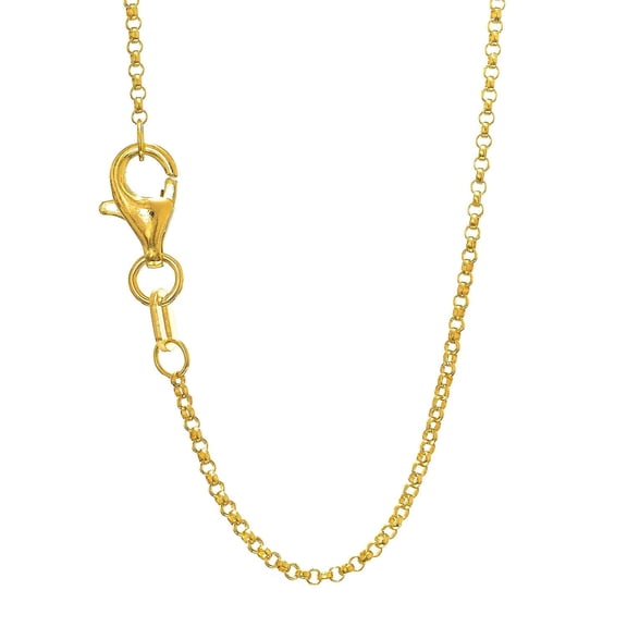 JewelStop 14k Semi-Solid Yellow Gold 1.1 mm Lite Rolo Chain Necklace, Lobster Claw - 16 Inches, 1.5gr.