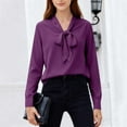 thumbnail image 5 of Olyvenn Women's Bow Tie Neck Blouse 2026 Long Sleeve Work Shirt for Office Business Professional Dressy Casual Tops Purple XXL, 5 of 6