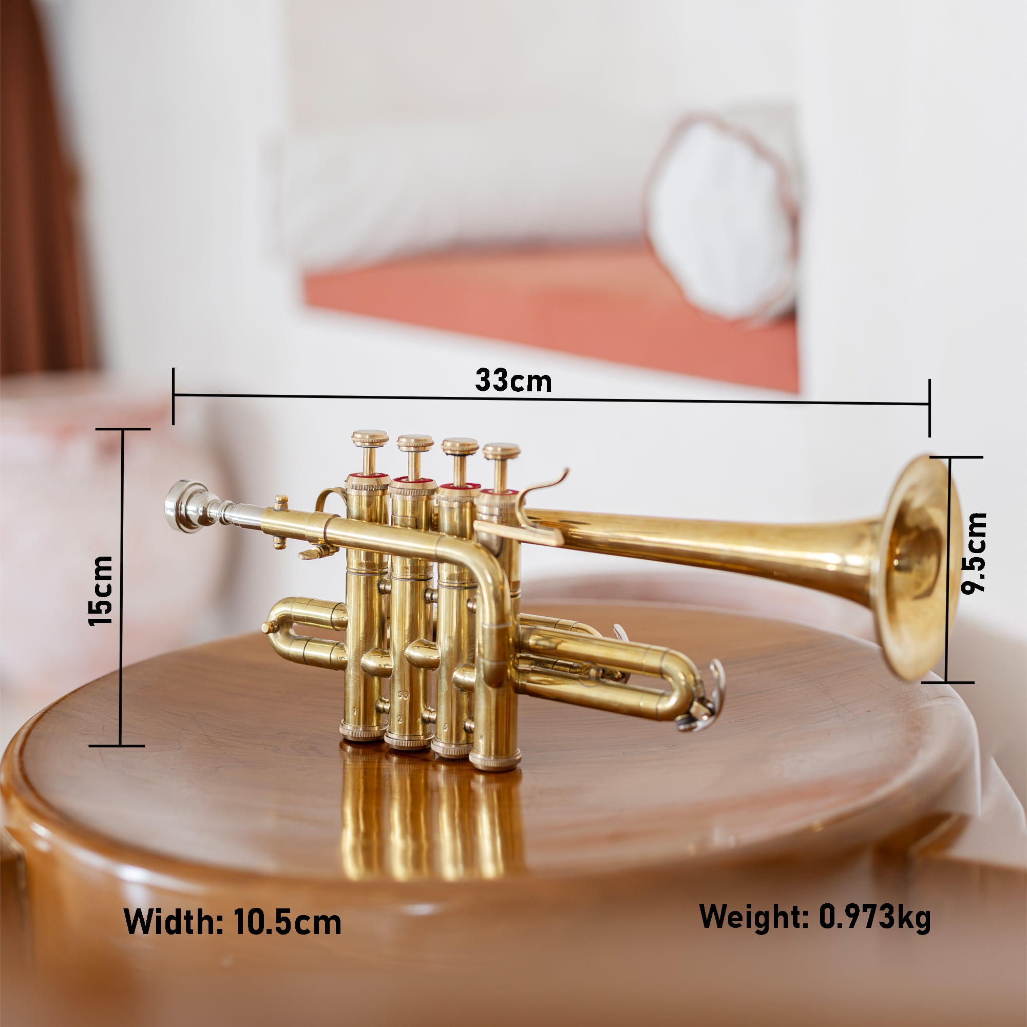 Piccolo trumpet Gold brass finish with hard case bag and mouthpiece