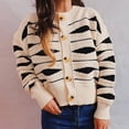 thumbnail image 2 of IROINNID Women's Winter Warm Jacket Stripes Long Sleeve Warm Casual Irregular Stripe Contrast Color Single Breasted Cropped Cardigan Sweater Jacket, Beige, 2 of 6