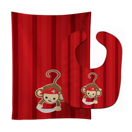 - Pirate Monkey Red #3 Baby Bib & Burp Cloth