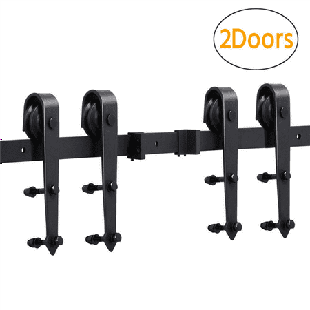 Closet Sliding Doors Hardware 12Ft Sliding Barn Door Closet Hardware Set Black Wood Antique Style Double Track Kit System ()