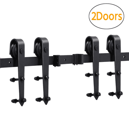 12Ft Sliding Barn Door Closet Hardware Set Black Wood Antique Style Double Track Kit