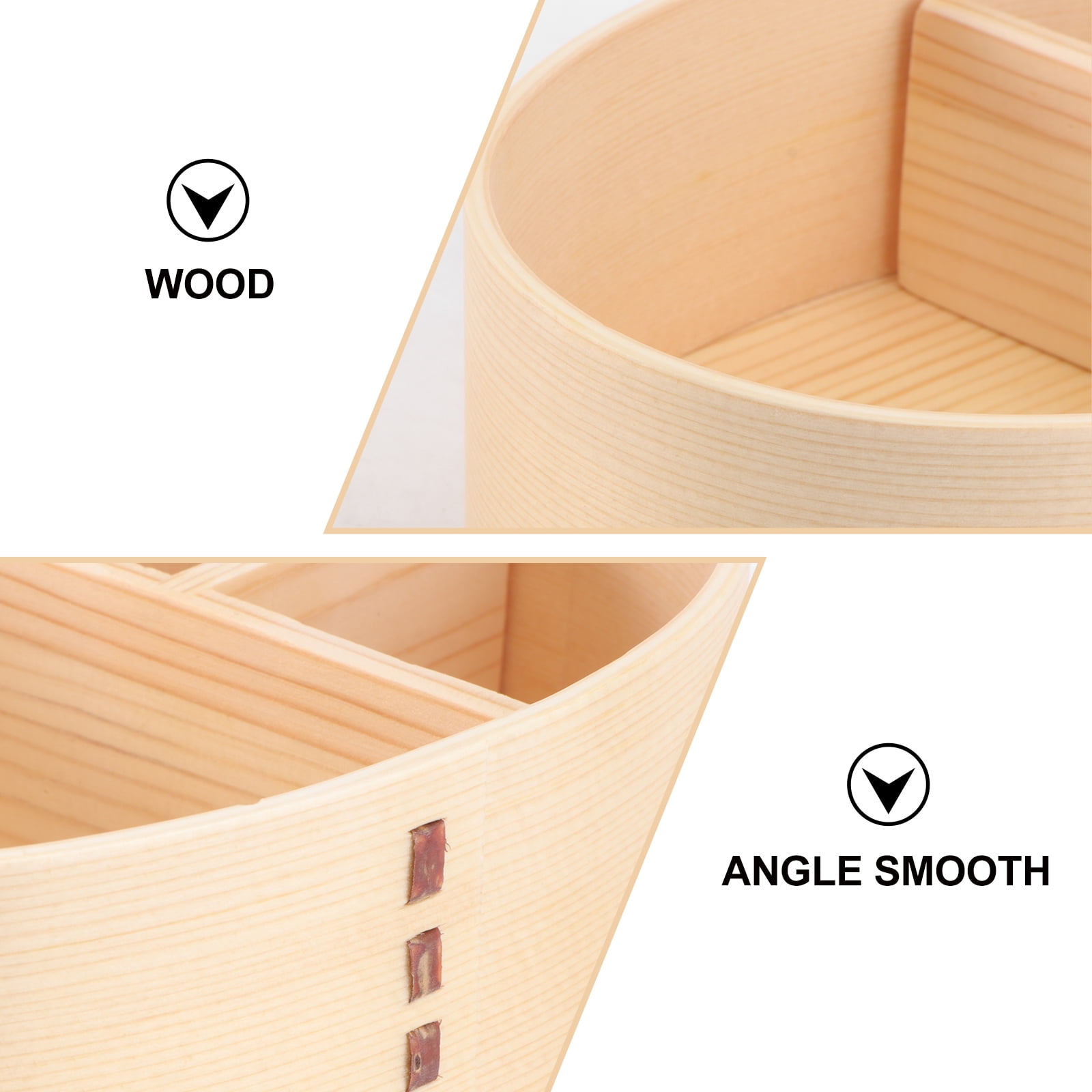Japanese Wooden Lunch Box for Food Storage with 3 Compartments Beige Color Portable