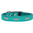 thumbnail image 1 of Silver Bone Widget Genuine Metallic Leather Dog Collar Turquoise 14, 1 of 1