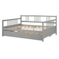 thumbnail image 6 of Full Size Daybed with Twin Trundle Bed, Daybed with Wood Slats Support, Solid Wooden Sofa Bed with Roll Out Trundle, for Living Room Bedroom Guest Room, No Box Spring Needed, Gray, 6 of 10