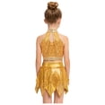 thumbnail image 6 of iiniim Girls 2 Piece Jazz Latin Dance Outfit Sequin Sleeveless Crop Top with High Low Mini Skirt for Disco Hip Hop Dancewear Gold 10, 6 of 7